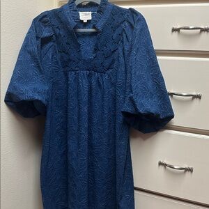 Umgee Navy Blue Leaf Pattern Dress